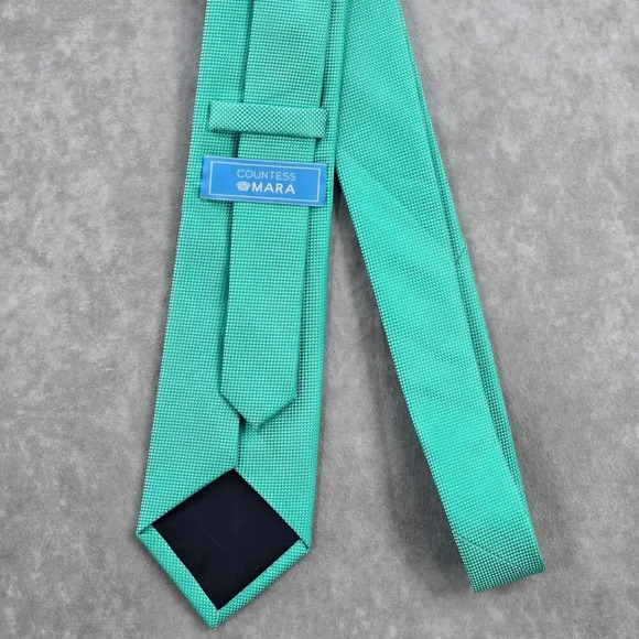 Countess Mara Green Silver Checker Weave Stripe Geometric Men's Neck Tie NWOT - Picture 3 of 6